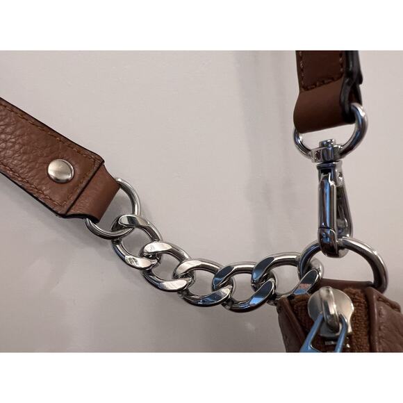 MICHAEL KORS Crossbody w/ Chain Top Handle Handbag Camel Brown Soft Leather - Picture 13 of 15